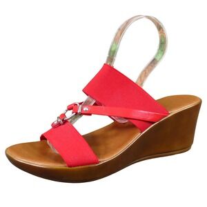 Italian Shoemakers Zeke Womens Wedge Sandals Size 7 Red Elastic Open Toe Comfort